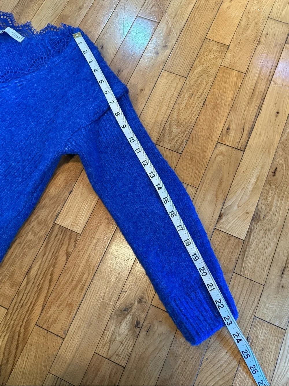 Zara Royal Blue V-Neck Lace-Trim Sweater #764 - Picture 4 of 8